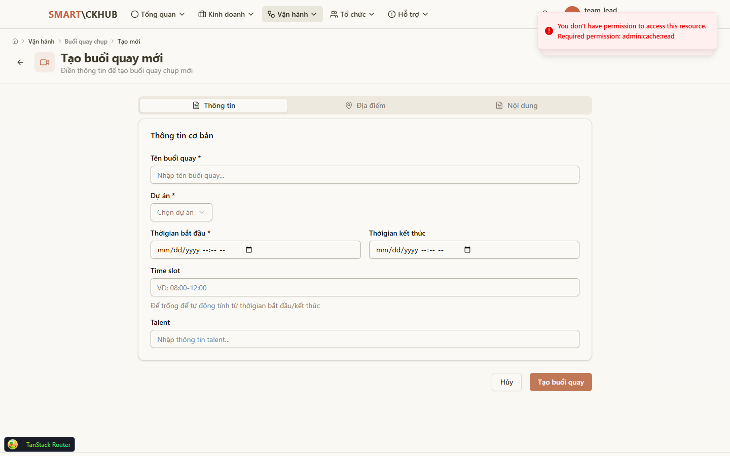 Form tạo phiên chụp/quay