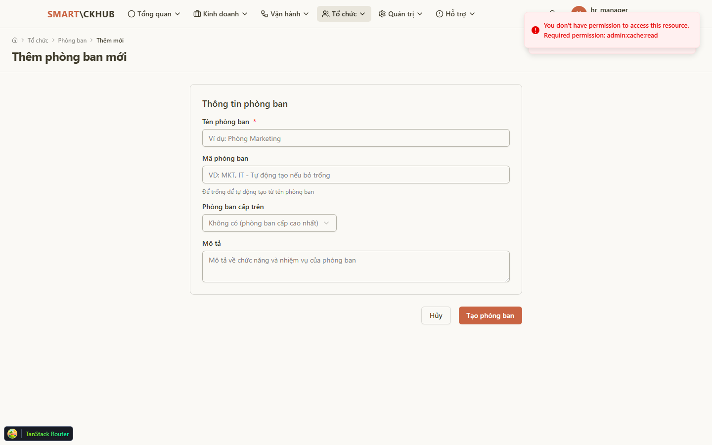 Form tạo phòng ban