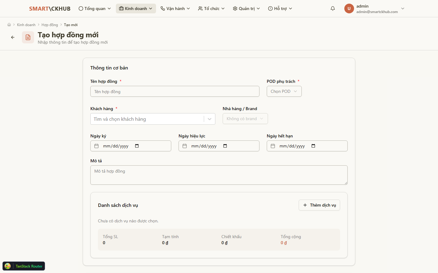 Form tạo hợp đồng mới